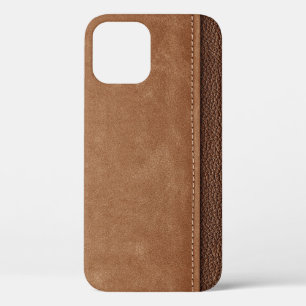 Stitched leather: grey, black background. iPhone 12 case