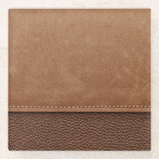 Stitched leather: grey, black background. glass coaster
