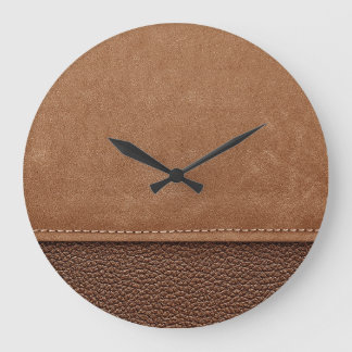 Stitched leather: grey, black background. large clock
