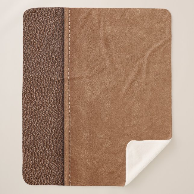 Stitched leather: grey, black background. sherpa blanket (Front)