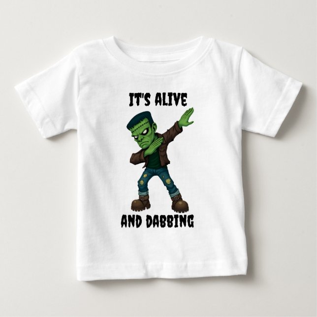 Stitched Monster is alive and dabs for Halloween Baby T-Shirt (Front)