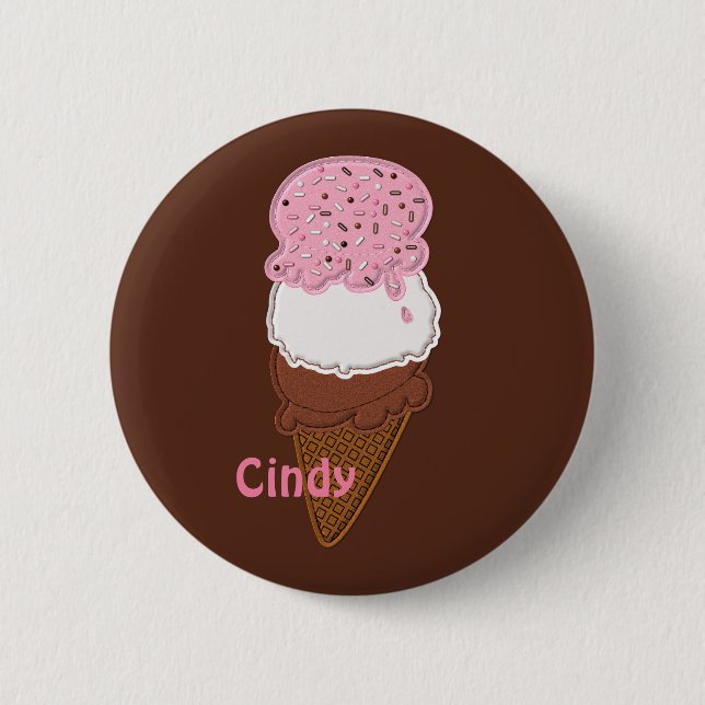 Stitched-Neapolitan-Ice-Cream-Cones-2-BUTTON PIN (Front)
