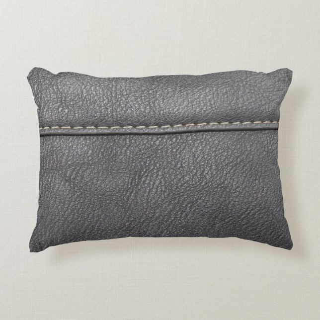 Stitched Sophistication: Black Leather Luxury Decorative Cushion (Front)