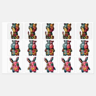 Stitched Sticker Pack – Bunny, Hippo & Tiger Cat