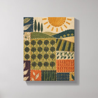 Stitched Sun over the Orchard Grid | Folk Abstract Canvas Print