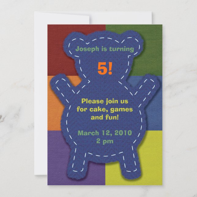 Stitched Teddy Bear Invitation (Front)