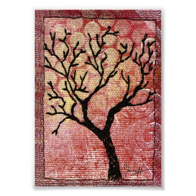 Stitched Tree on Painted Canvas - Red Photo Print (Front)