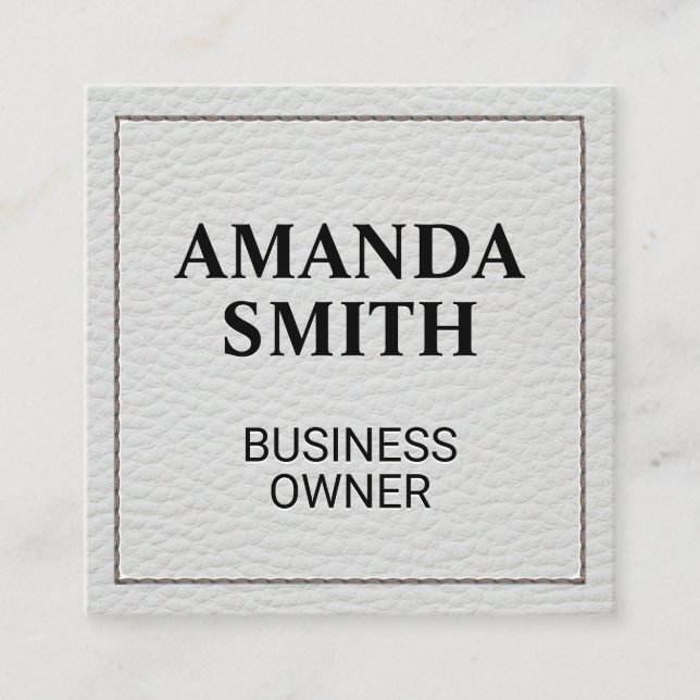 Stitched White Leather Square Business Card (Front)