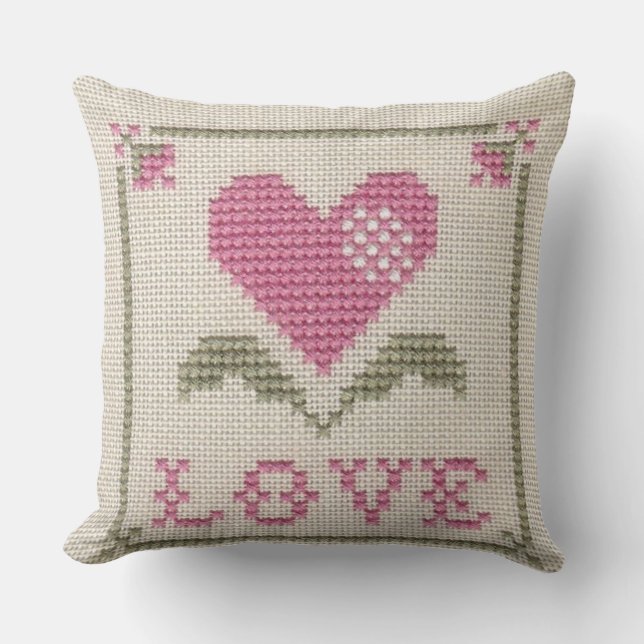  Stitched with Heart: Cross-Stitched Love Design  Cushion (Front)