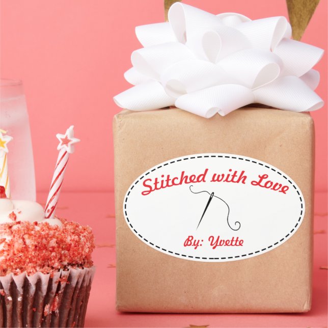Stitched with Love Oval Sticker (Party)
