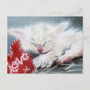 Stitched with Love white kitten heart Postcard