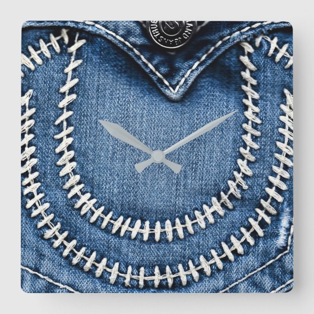 Stitches on Jeans Pocket Square Wall Clock (Front)