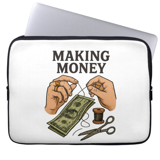Stitching Money – Handmade Fortune Art Laptop Sleeve (Front)