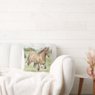 Stjarna Icelandic Horse Galloping in meadow Cushion