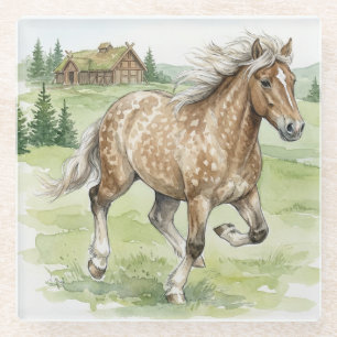 Stjarna Icelandic Horse Galloping in meadow Glass Coaster