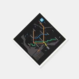 STM Montreal Metro Subway Map Black Background HD Napkin