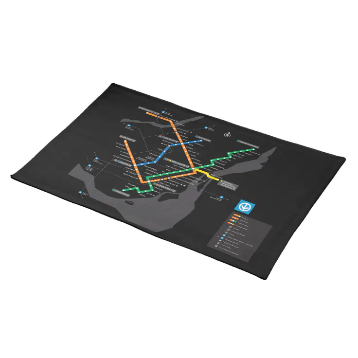STM Montreal Metro Subway Map Black Background HD Placemat Zazzle
