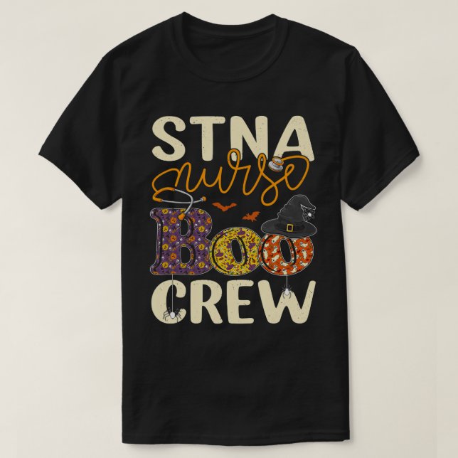 STNA Nurse Boo Crew Funny STNA Nurse Halloween Cos T-Shirt (Design Front)