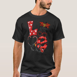 Stna Nurse Plaid Leopard Love Heart Messy Bun Rn N T-Shirt