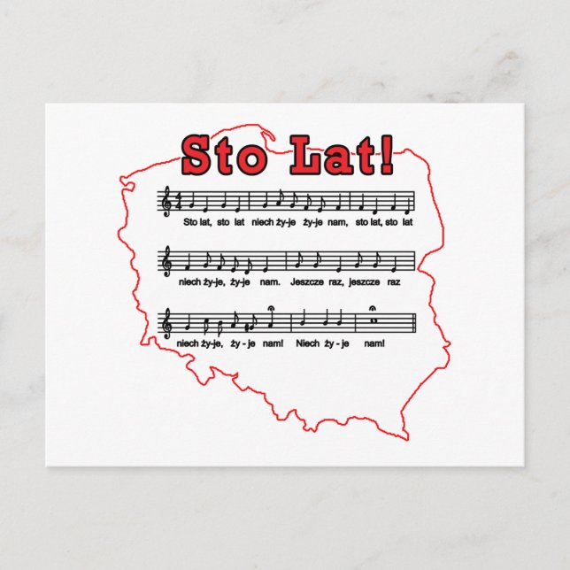 Sto Lat! Song Polish Map Postcard (Front)
