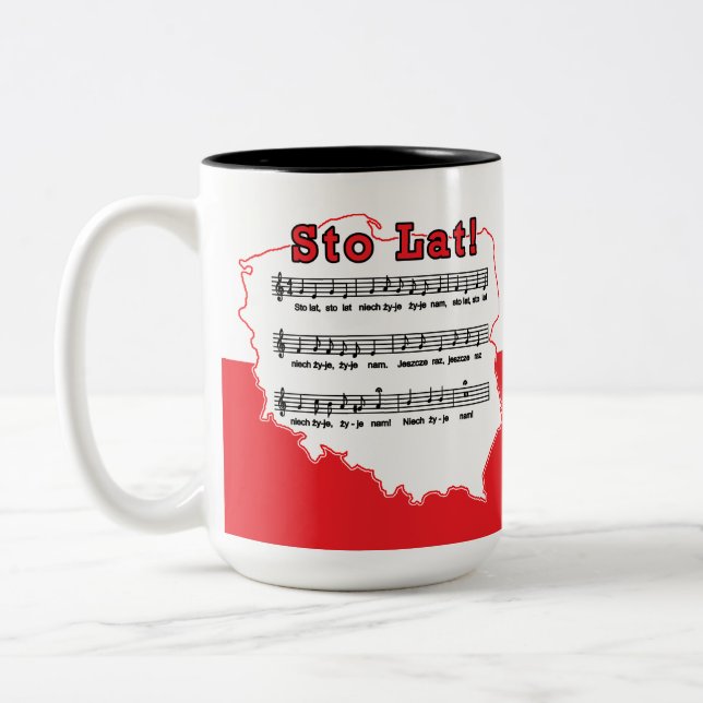 Sto Lat! Song Polish Map Two-Tone Coffee Mug (Left)