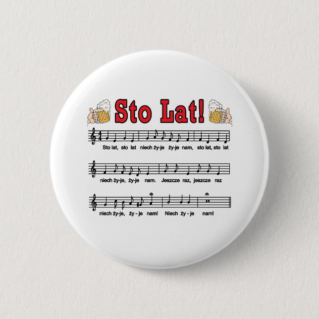 Sto Lat! Song With Beer Mugs 6 Cm Round Badge (Front)