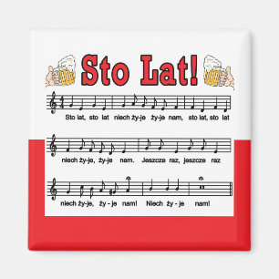 Sto Lat! Song With Beer Mugs Magnet
