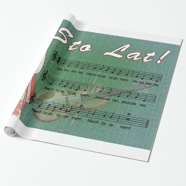 Sto Lat Song With Girl and Fiddle Wrapping Paper (Unrolled)