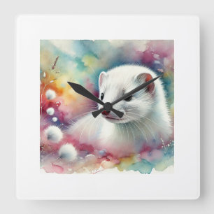 Stoat in the Garden of Light 270824AREF148 - Water Square Wall Clock
