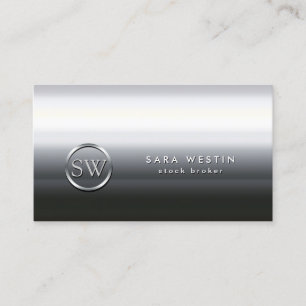 Stock Broker Financial Investment Chrome Monogram Business Card