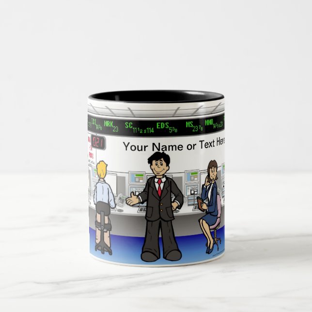Stock Broker - Male Cartoon by PrintedPerfection Two-Tone Coffee Mug (Center)
