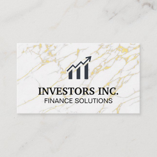 Stock Broker | Stock Graph | Gold White Marble Business Card (Front)