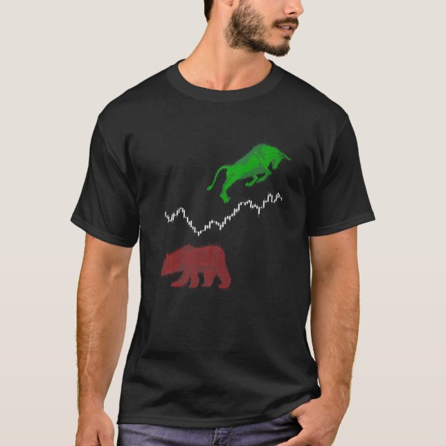 Stock Chart Candle Stick Bull Bear Stock Exchange  T-Shirt (Front)