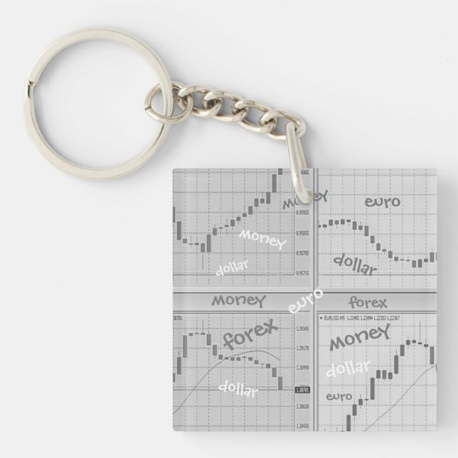 Stock market charts open in four windows  key ring (Front)