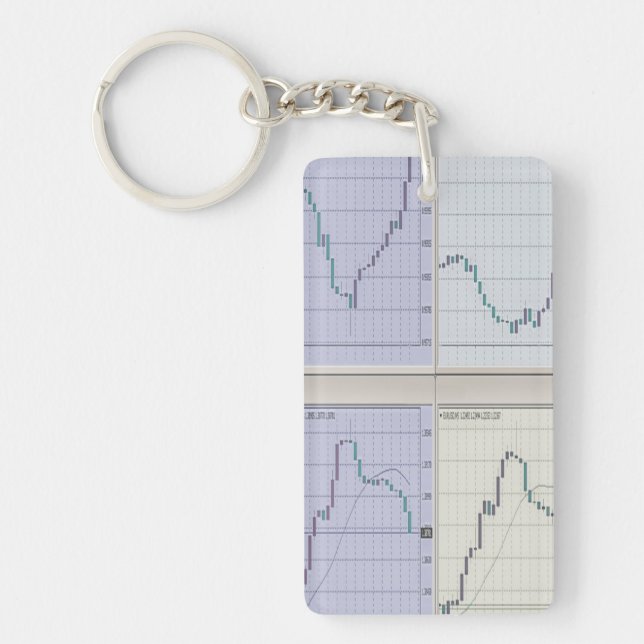 Stock market charts open in four windows key ring (Front)