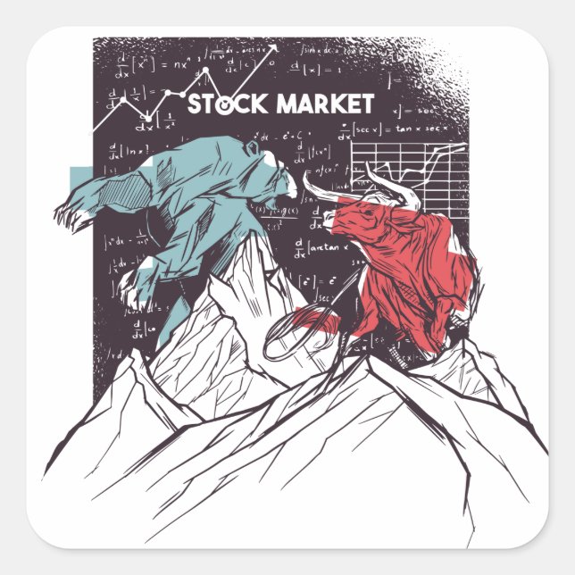 Stock Market Fight Bull vs Bear Trading Square Sticker (Front)