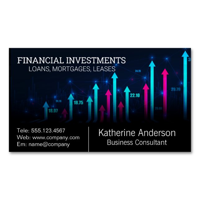 Stock Market Financial Graph  Magnetic Business Card (Front)