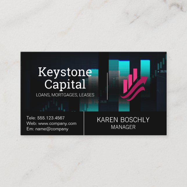 Stock Market Graph | Finance Chart Logo Business Card (Front)