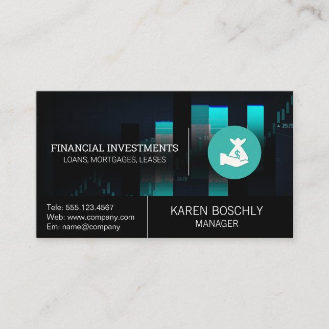 Stock Market Graph | Money Bag Business Card (Front)