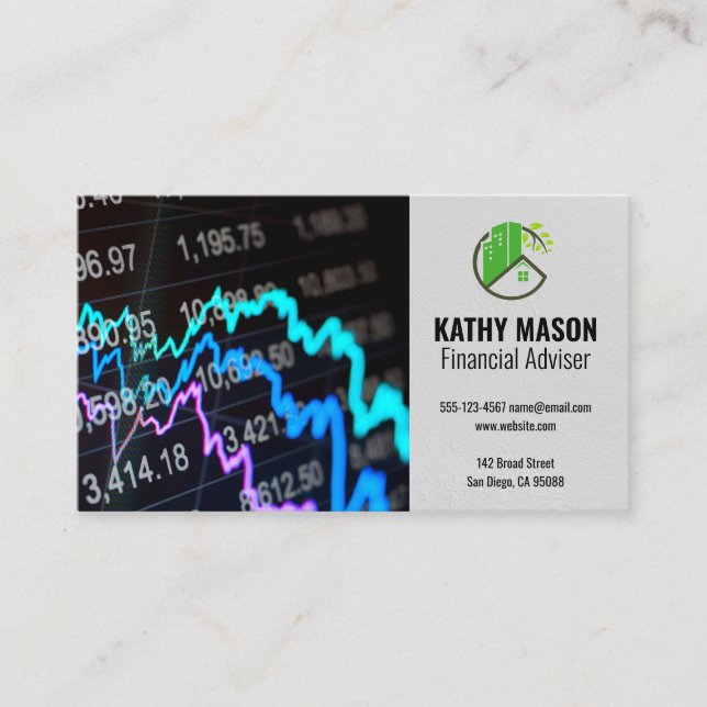 Stock Market Graph | Real Estate Logo  Business Card (Front)