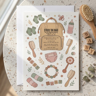 Stock the Bag Diaper Retro Backpack Baby Shower Invitation