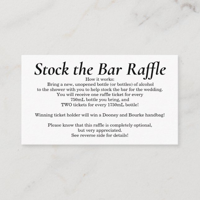 Stock the Bar Bridal Shower Raffle Ticket - Simple Enclosure Card (Front)
