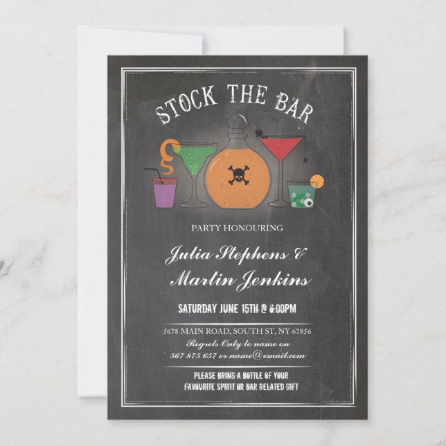 Stock The Bar Chalk Party Engagement Invitation (Front)