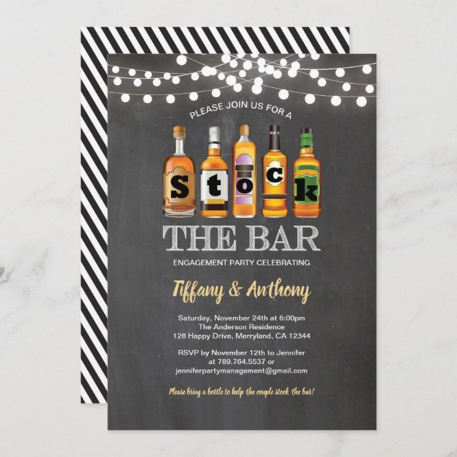 Stock the bar chalkboard engagement party invitation (Front/Back)