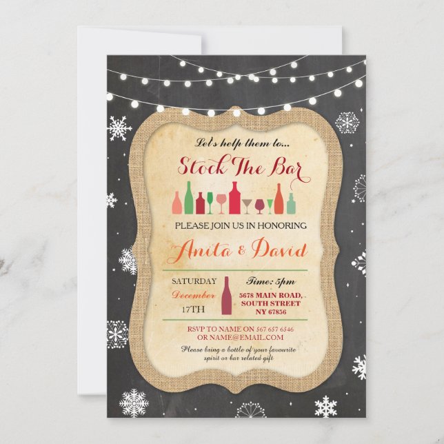 Stock The Bar Christmas Snowflake Chalk Invitation (Front)