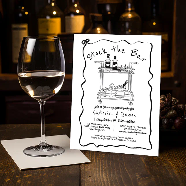 Stock the Bar cocktail bar cart engagement party Invitation | Zazzle