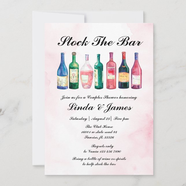 Stock The Bar Couple Shower Wine Bottles Invitation (Front)