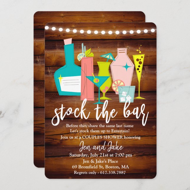 Stock the Bar Couples Coed Shower Invitation (Front/Back)