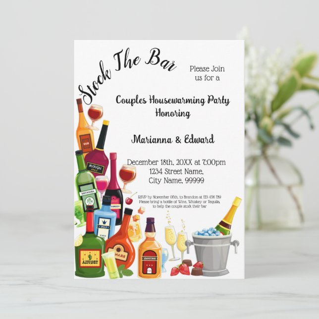 Stock the Bar Couples Housewarming Party Invitatio Invitation (Standing Front)