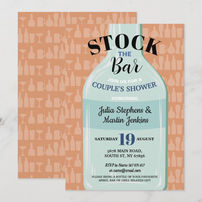 Stock The Bar Couple's Shower Mint Bottle Modern Invitation (Front/Back)